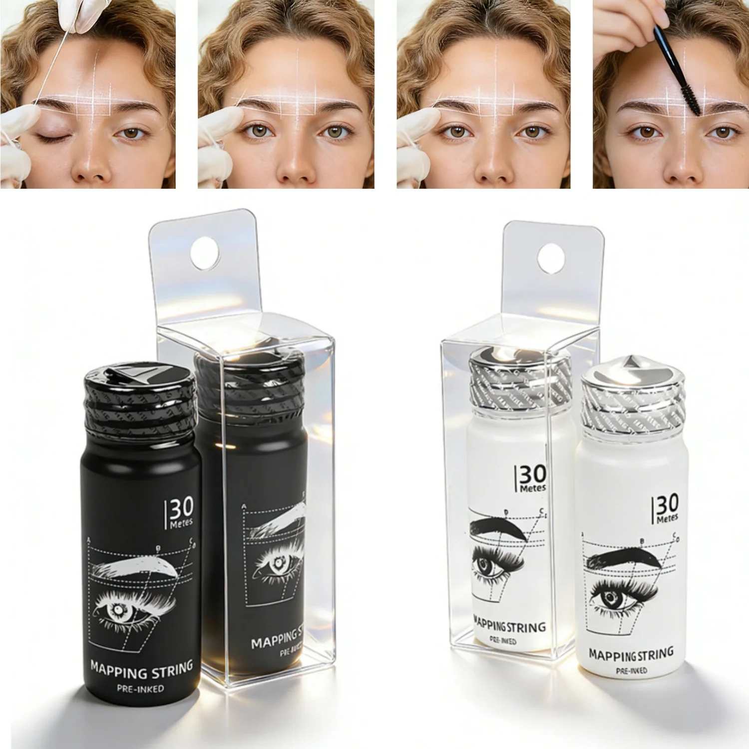 30m Pre-Inked Mapping String – Eyebrow Positioning Thread for Microblading, Semi-Permanent Makeup Measurement Tool
