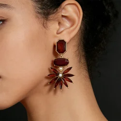 New Arrivals Smoky Jewelry Burgundy Stone Statement Earrings For Women Girl Runway Dinner Party Gift