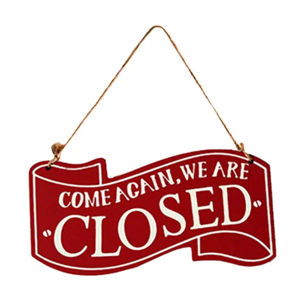Double Sided Plaque Sign Wooden Poster Style Wooden Name Sign Open Closed Signage for Cafe Restaurant Door Hanging Plaque