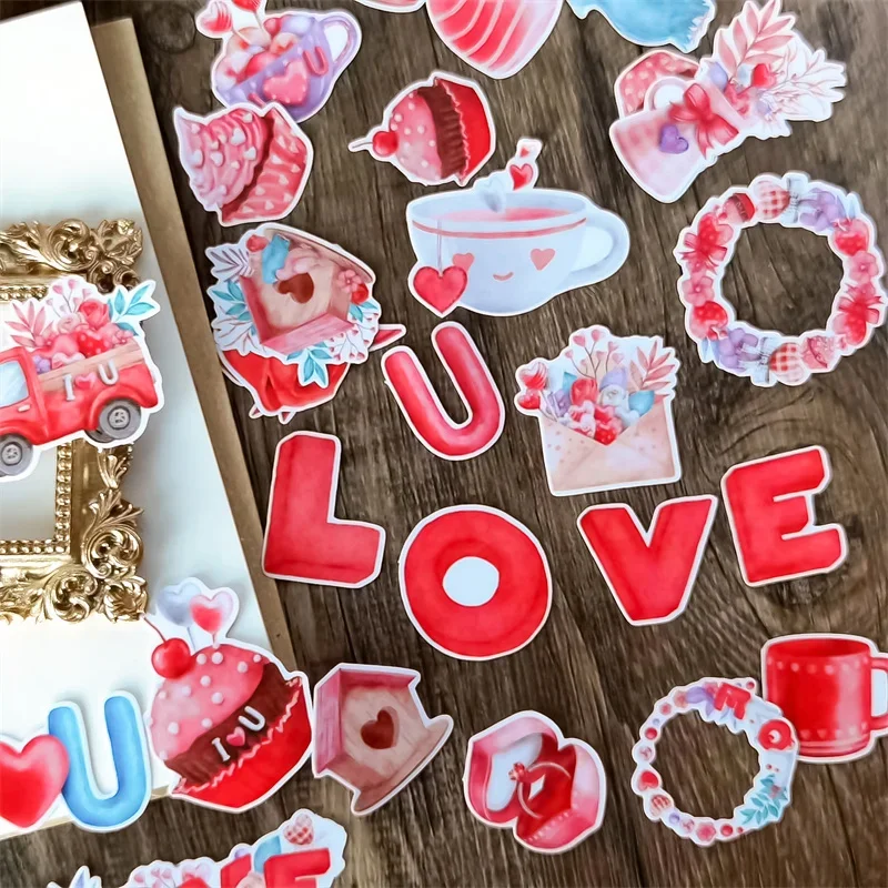 

26pcs Stickers Valentine's Day Sweet Love Watercolor Clip Art Love Decoration Cartoon Decorative DIY Craft Photo Albums planner