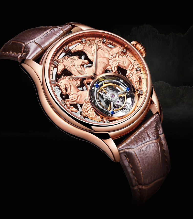 Aesop arloji mekanis pria, jam tangan Tourbillon Manual gerakan berongga 3D, baja tahan karat kulit safir sintetis tahan air 7007