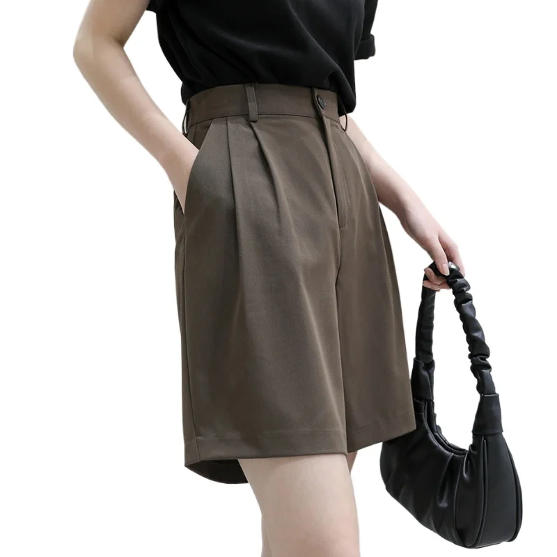 

Костюмные шорты, женские весенне-летние свободные прямые трапециевидные брюки, тонкая драпировка, повседневные широкие брюки с пятью точками