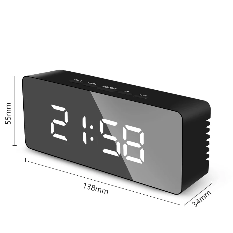 LED Mirror Digital Alarm Clock Night Lights Thermometer Wall Clocks Lamp Square Rectangle Multi-function Table Watch USB/AAA