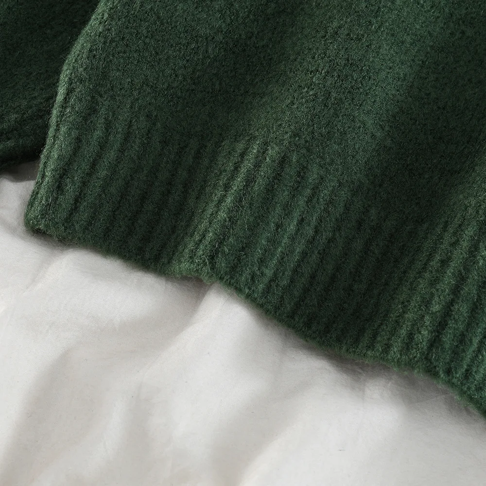 Green Knitted Sweaters Women Fashion Warm Jumper Female Casual Loose Pullover Women Round Neck Long Sleeve Sweater