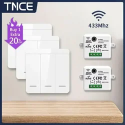 TNCE RF433 Relay Receiver, Wireless DIY Switch 433mhz Mini Remote Control, 1/2/3Gang Wall Transmitter Switch, Led Lamp Fan Smart