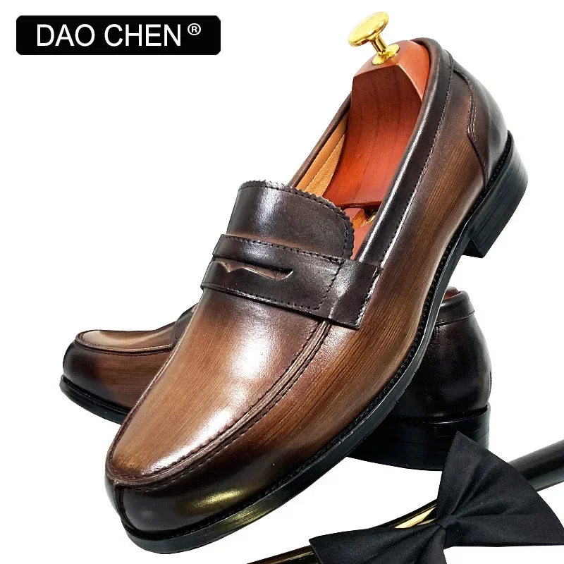 LUXURY BRAND MEN'S SHOES BLACK COFFEE PENNY LOAFERS CASUAL DRESS MAN SHOES WEDDING OFFICE REAL LEATHER SHOES LOAFERS MEN