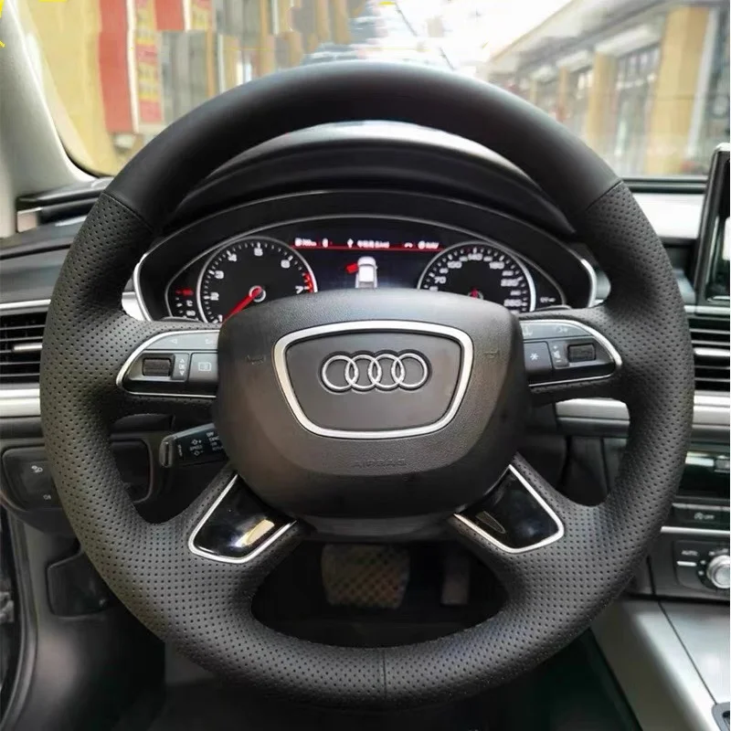 

For Audi A6L 2012-2018 Hand-sewn Non-slip Steering Wheel Cover Q3L Q7 A4L Customized Car Steering Wheel Braid Cover Accessories