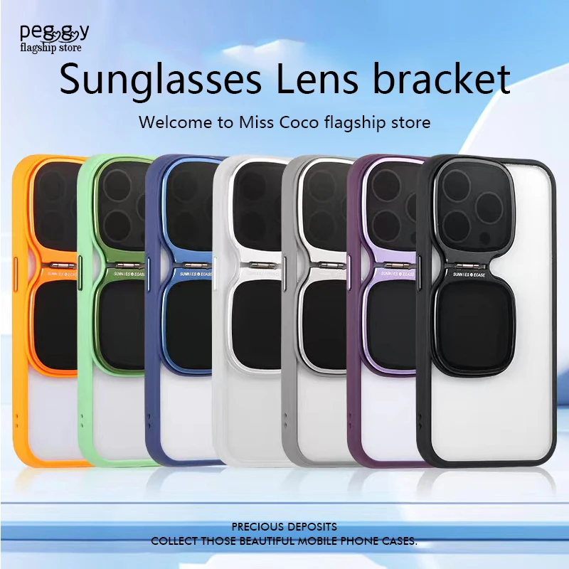 

Lens holder Phone Case For iPhone 12 13 14 15 Pro Max Glass Lens Protection Silicone Frame Acrylic Backplane Stand Phone Cover