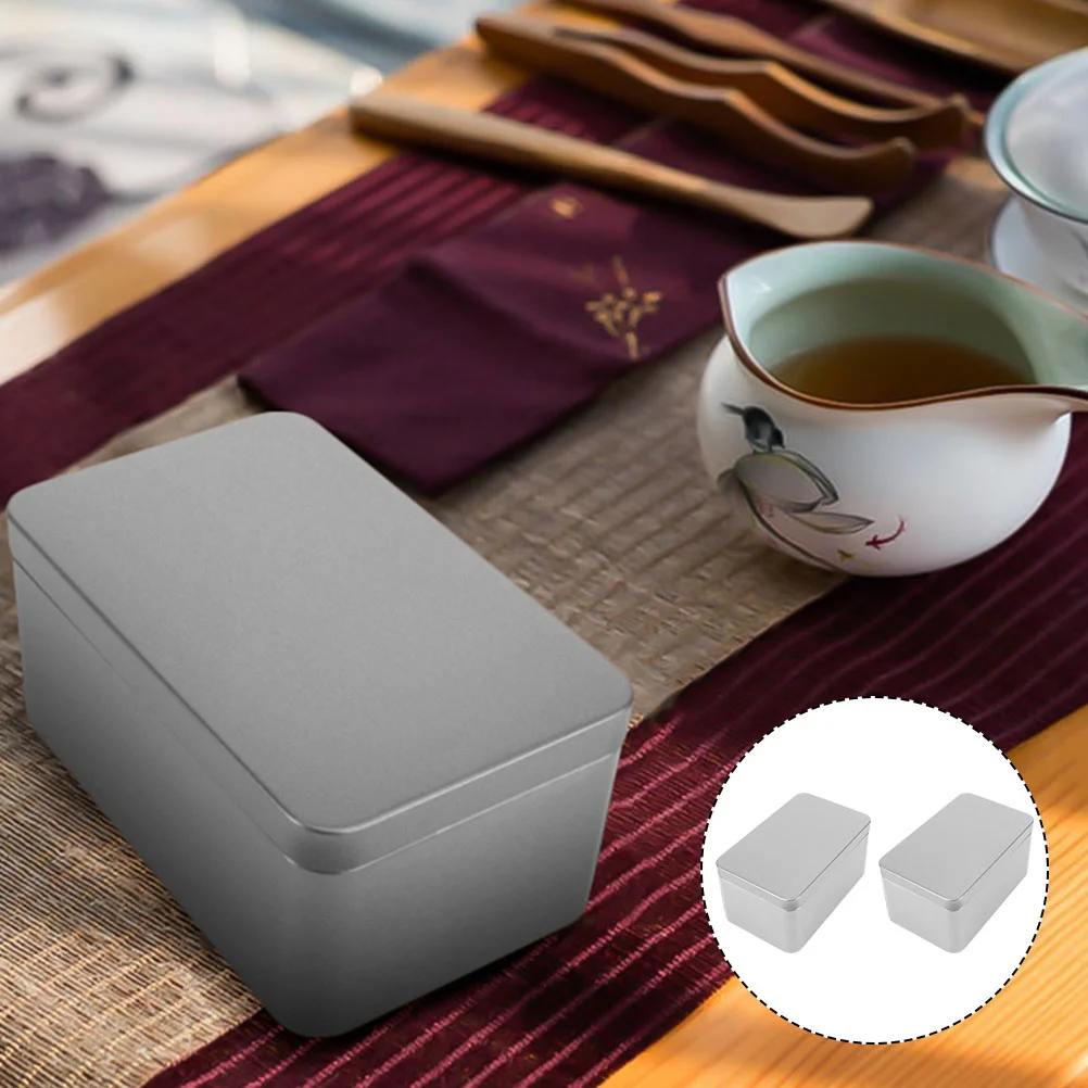 

2 Pcs Lids Tea Storage Box Rectangular Container Key Sundries Tinplate Case Containers for Food