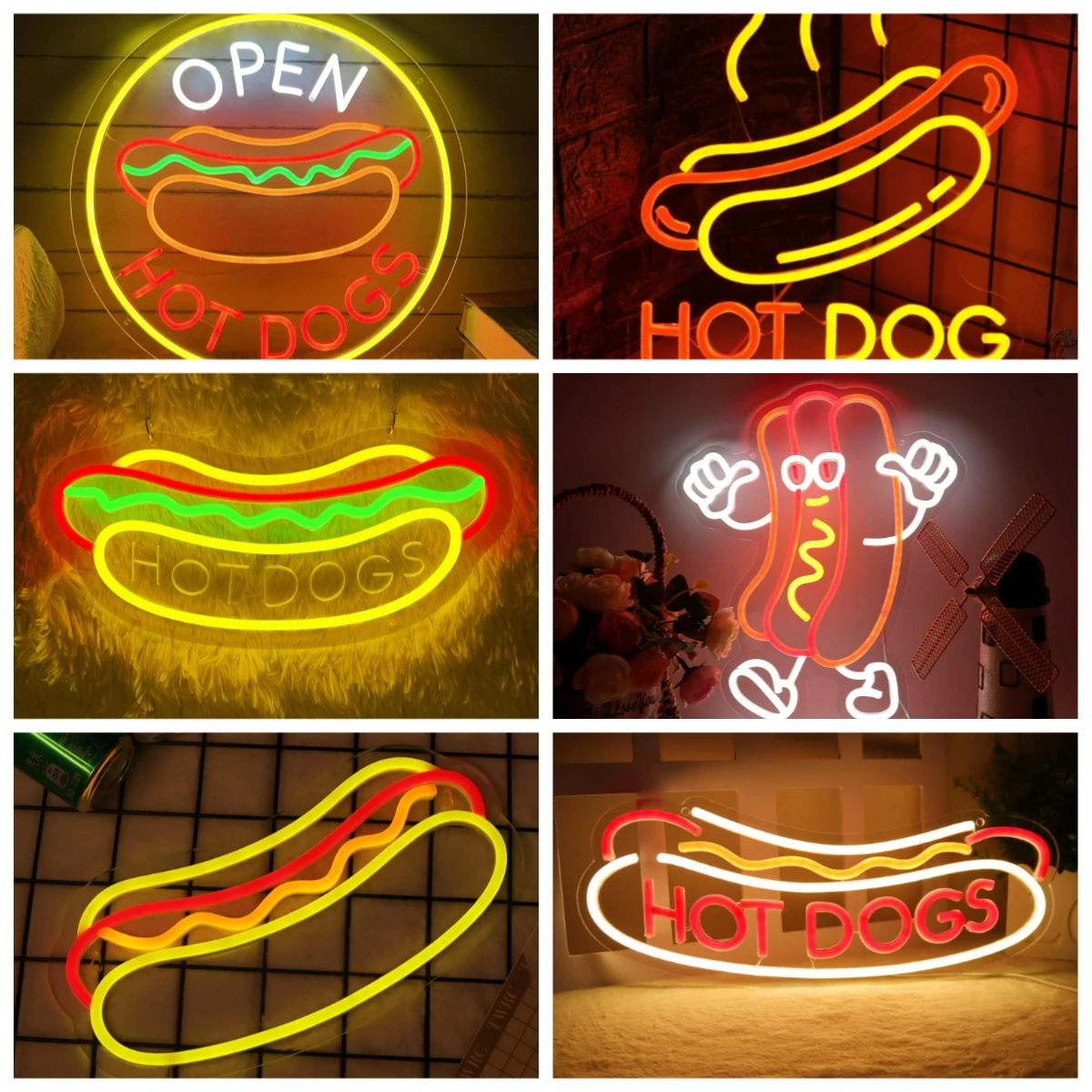 

Open Hot Dogs Neon Signs Dimmable LED Neon Lights for Restaurant Business Signs for Fast Food Shops Snack Bar Wall Decor Gifts