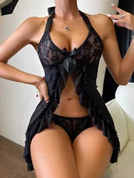 New In Sexy Lingerie For Woman Transparent Porno Sexual Clothing Babydoll Lace Teddy Dress Erotic Underwear Crotchless Sleepwear