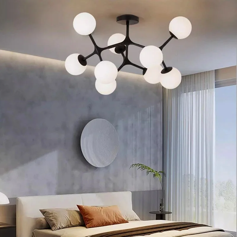New Glass Ball Ceiling Chandelier for Dining Living Room Center Table Bedroom Pendant Lamp House Decor Luster Lighting Fixture