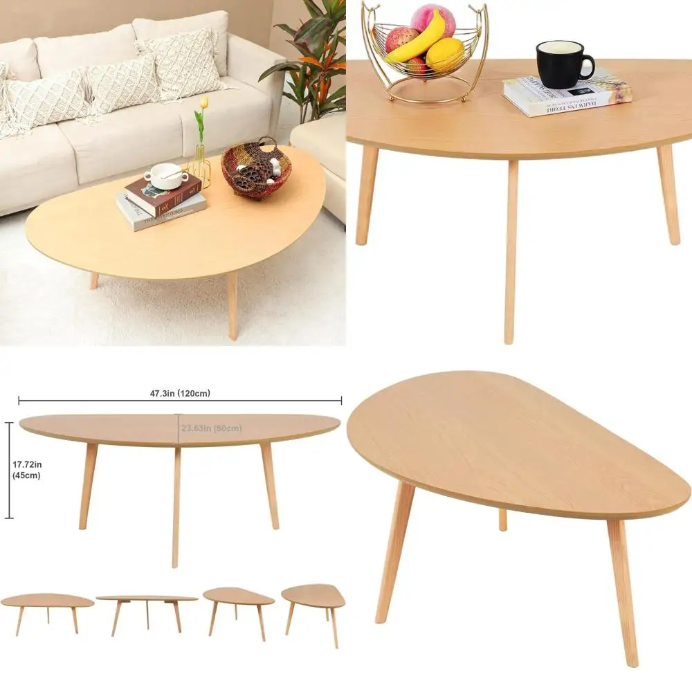 

Большой овальный современный журнальный столик середины века, натуральное дерево, подходит для небольших помещений — 47,3 Ш x 23,63 Г x 17,72 Г.