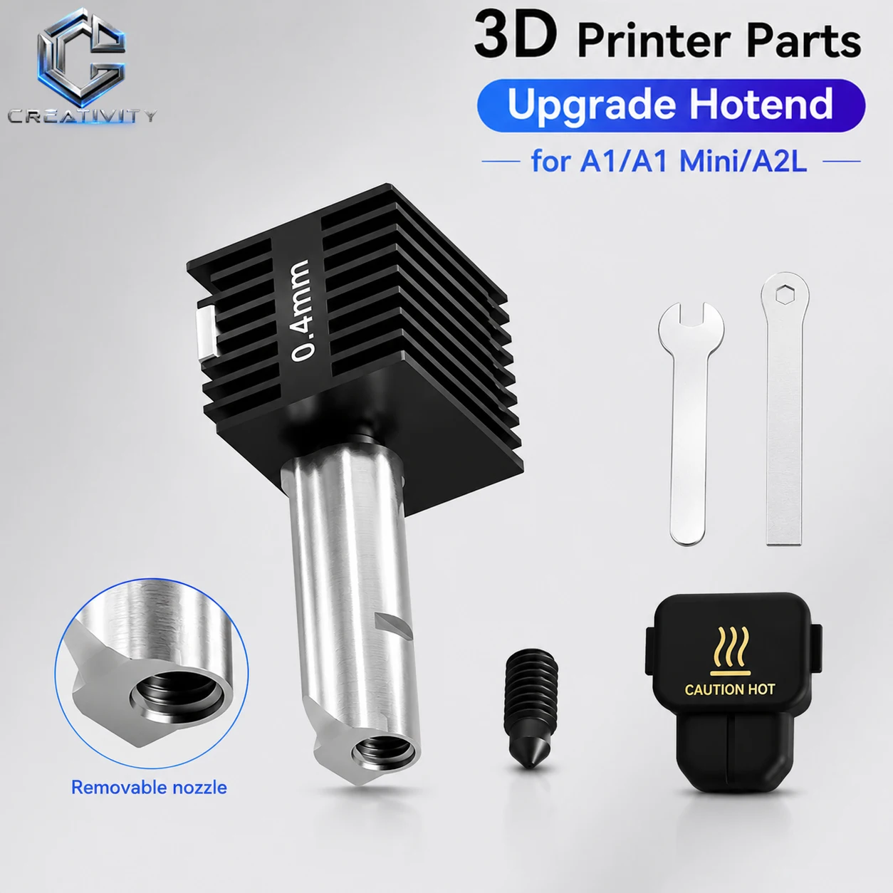 Creativity Upgrade Hotend for A1 A1 Mini with 0.2/0.4/0.6/0.8 Detachable Nozzle Heating Assembly Extruder Gear 5015 Cooling Fan