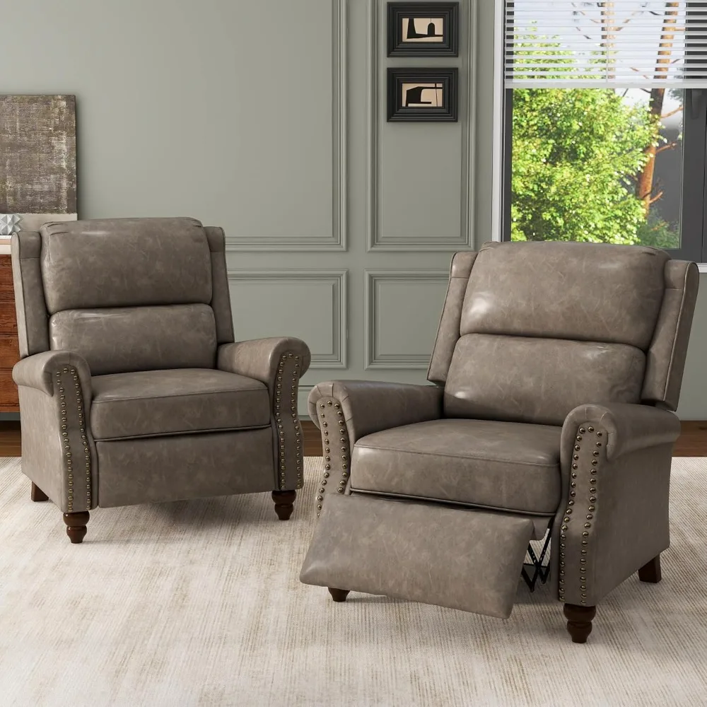 Faux Leather Recliner Chair, Modern Pushback Armchair with Adjustable Backrest & Footrest for Bedroom, Living Room