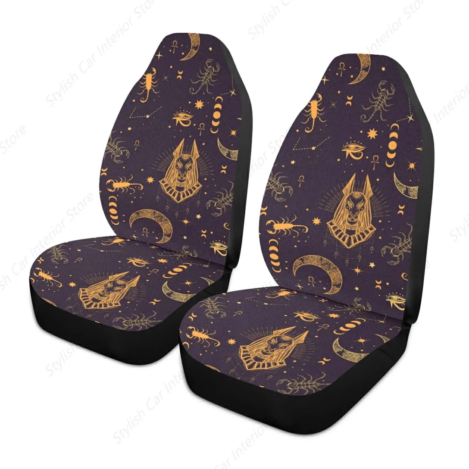 

Golden Egyptian God with Scorpion, Moon Alchemy and Astrology 2PC Front Car Seat Covers Set Universal Fit for Vehicle Sedan