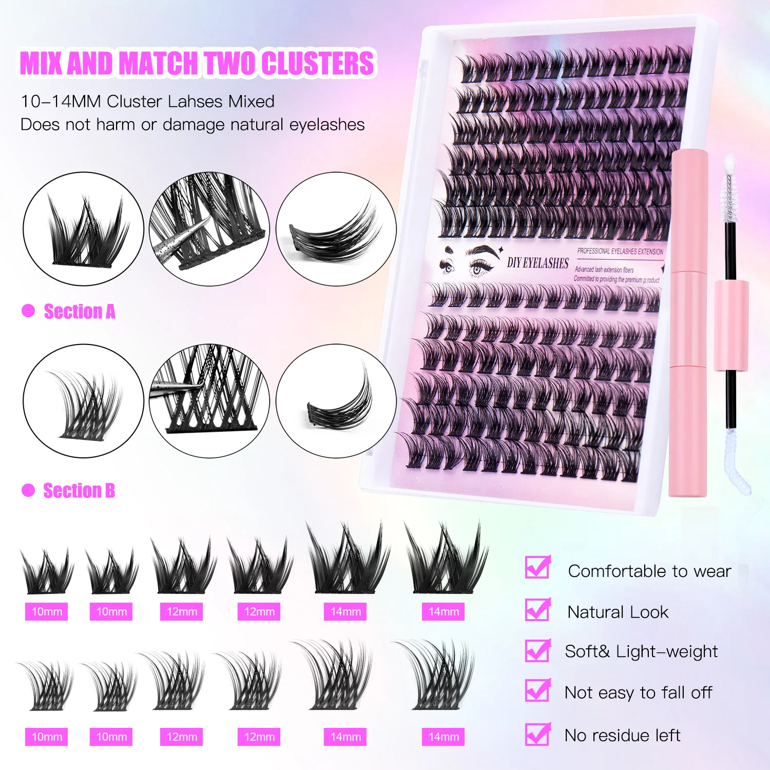 Eyelashes 12Rows Clusters Lash Bond and Seal Makeup tools DIY Lashes Extension kit for gluing Lashes Gluing Glue Accessories