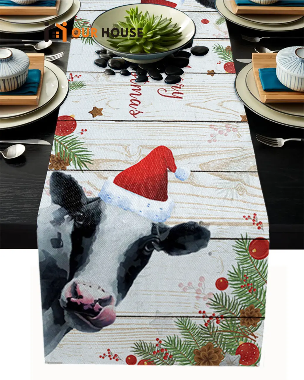 

America Country Christmas Cow Mats Dining Table Accessories Tableware Placemat Wedding Home Party Table Decor Table Runner