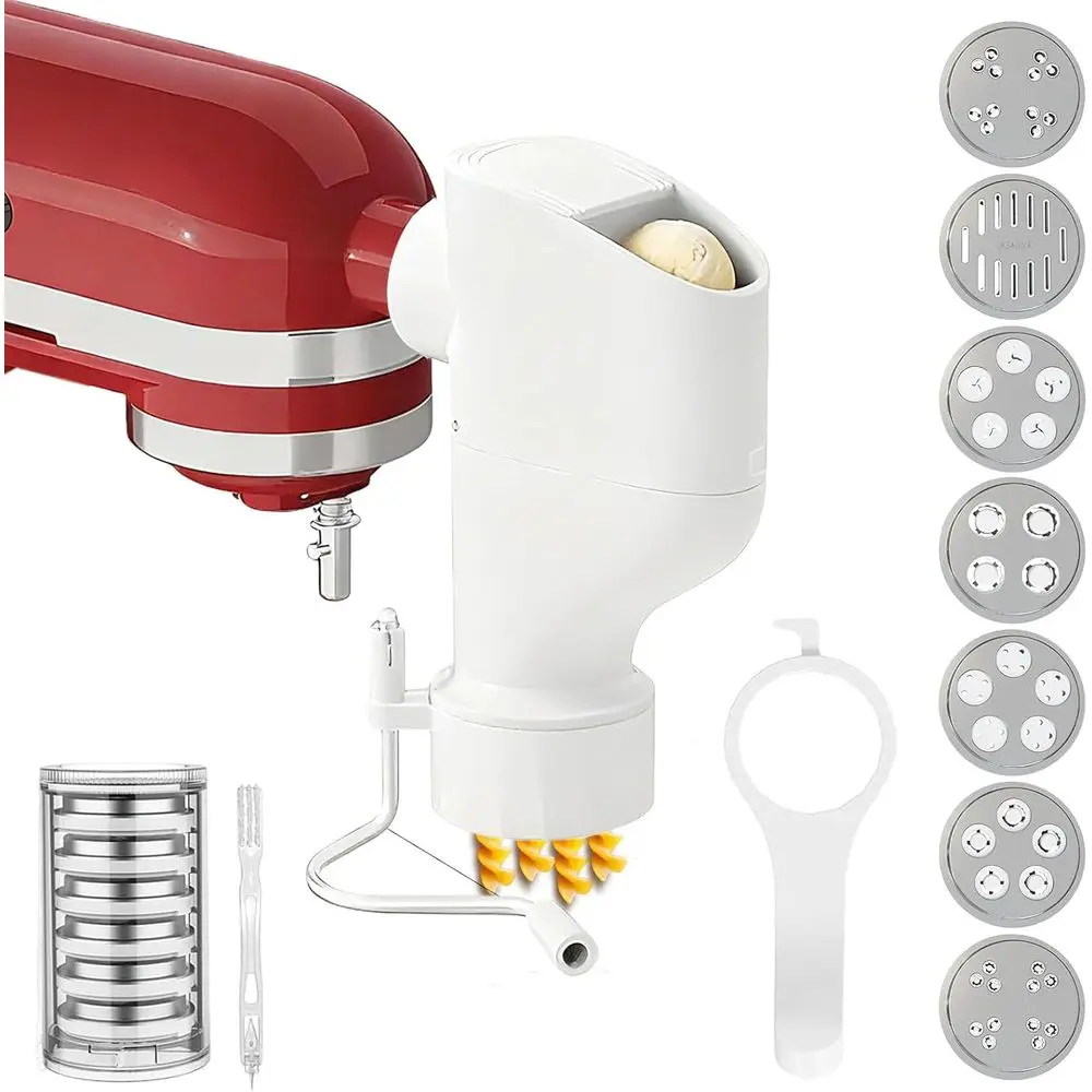 

7-Plate Pasta Maker Attachments for Homemade Gourmet Pasta, Spaghetti, Bucatini, Fusilli, and Farfalle