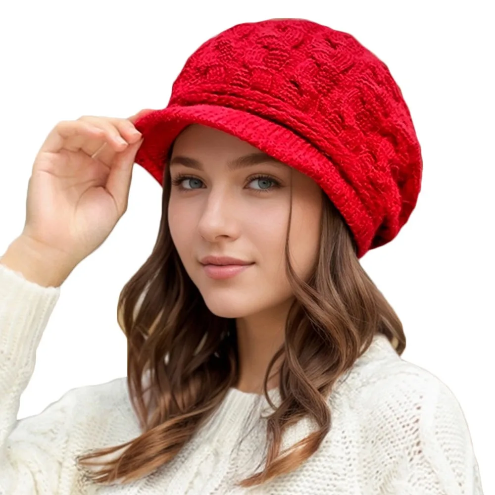

Casual Thickened Women's Winter Beret Ear Protection Wool Knitting Cap Windproof Warm Duck Tongue Hat Outdoor