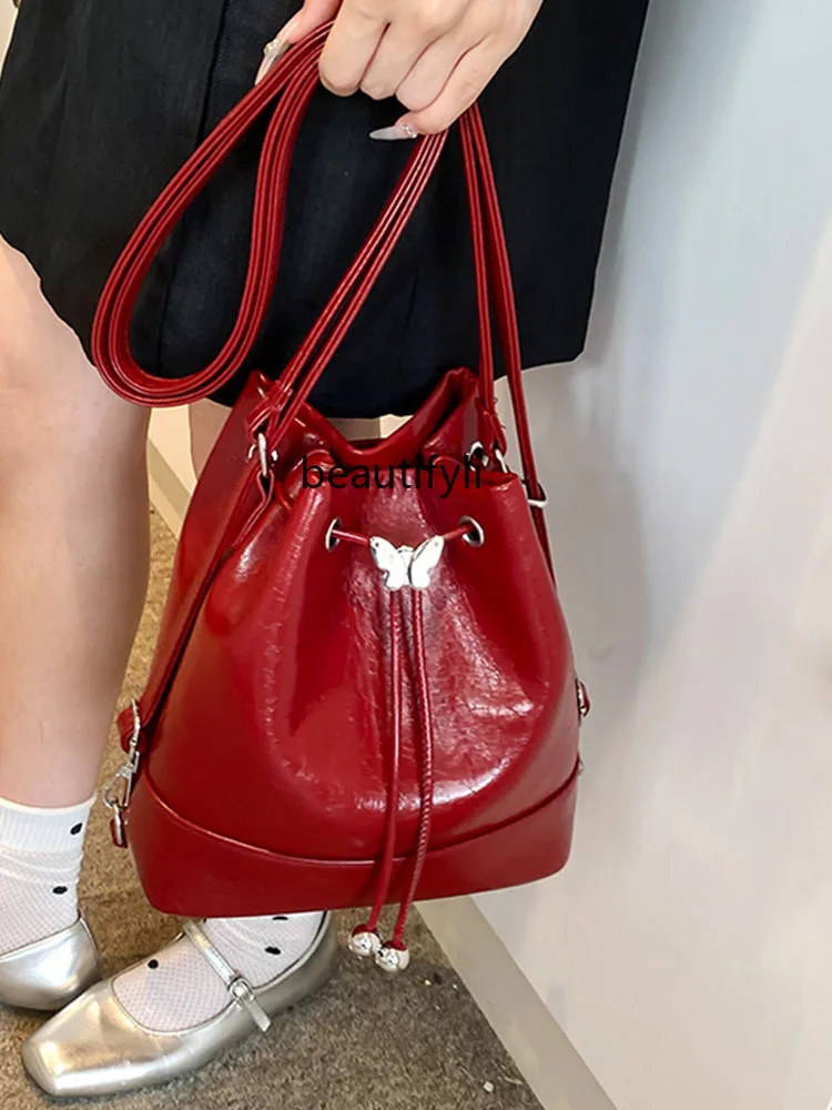 

Women's High-Grade Drawstring Bucket Bag Fashion Backpack Minority Simple All-Matching Casual Women's Bag