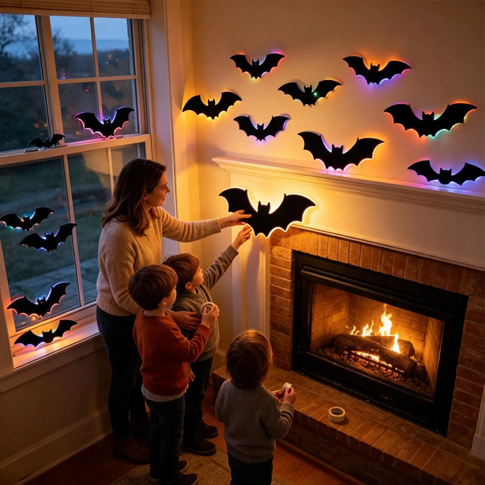 Halloween LED Flying Bat Decorations 24 Pcs Bat Wall Stickers Glowing Hanging Decal Home Decorations For Party Holiday Festival