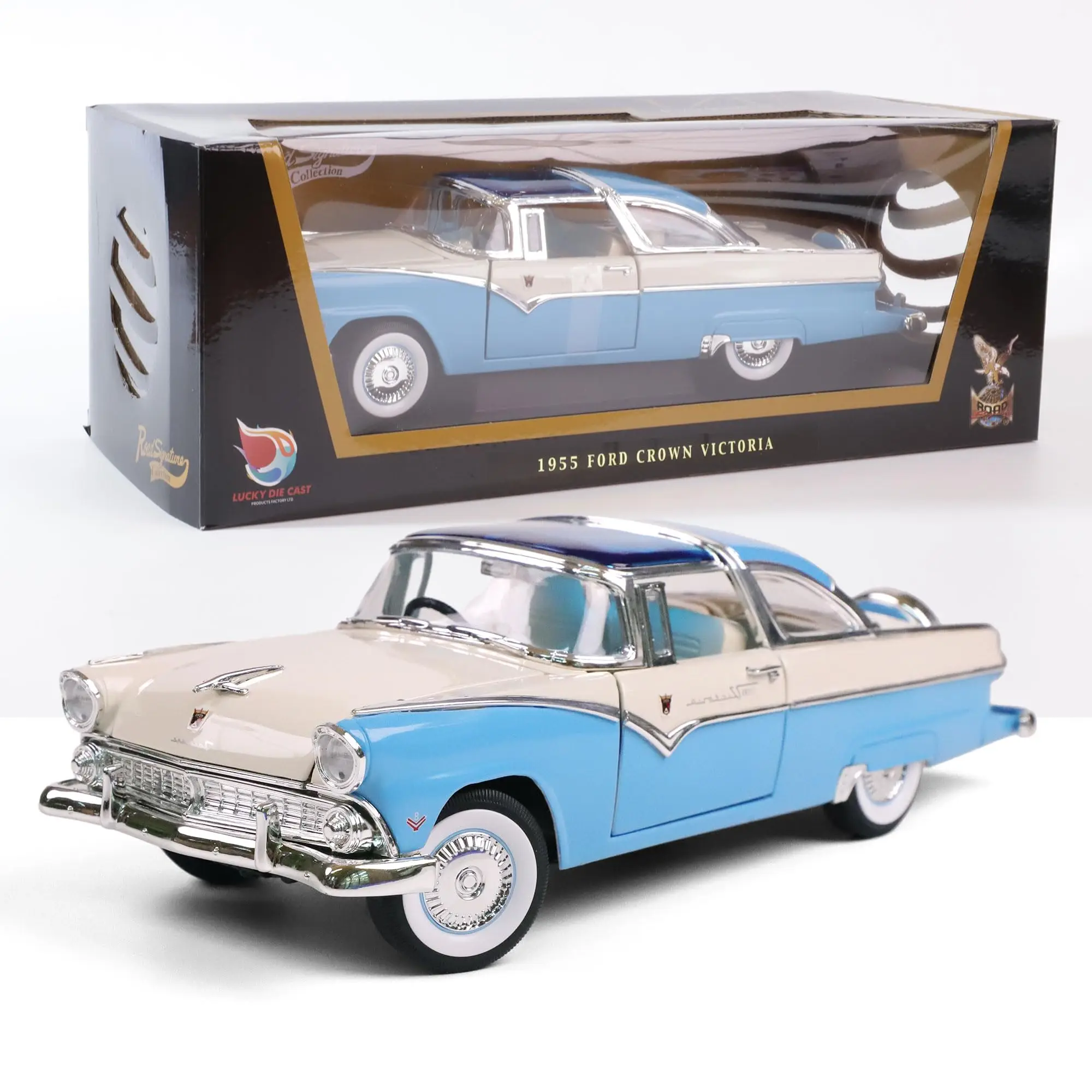 

1955 Ford Crown Victoria, масштаб 1/18, литая металлическая модель, классические винтажные автомобили премиум-класса из сплава с витриной