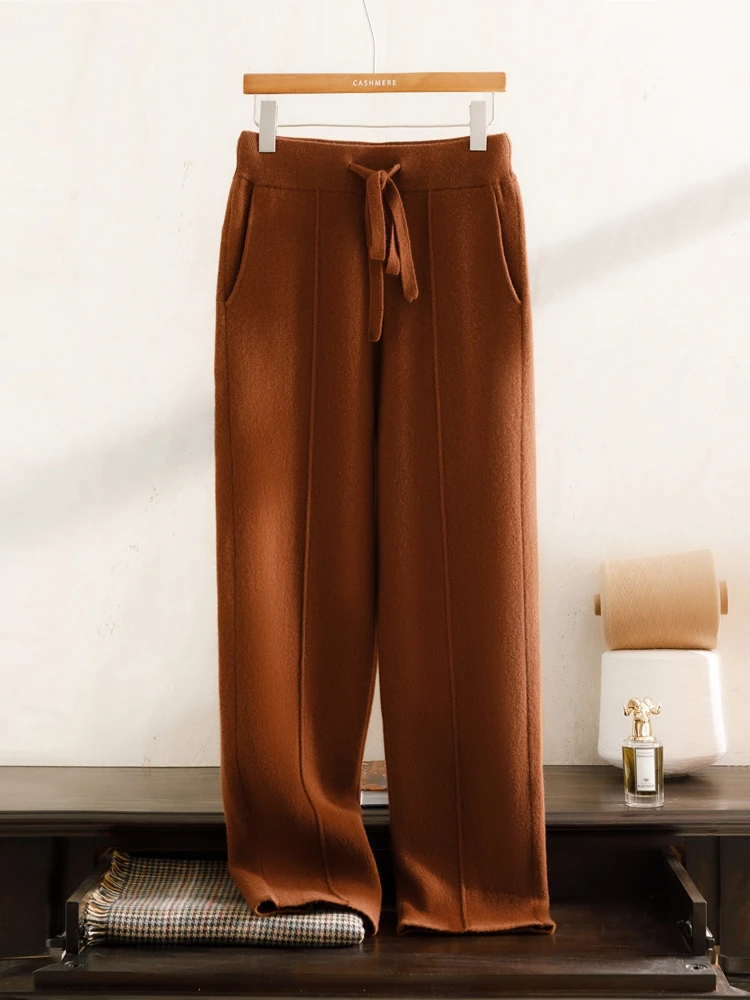 CHICUU Men's 100% Cashmere Knit Sweater Pants Set Hoodie Pullover Straight Leg Pants Autumn Winter Casual Thick Cashmere Knit