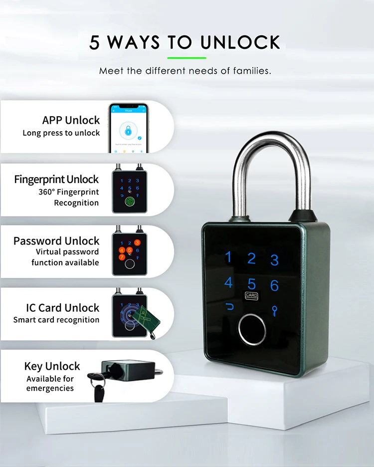 Waterproof IP65 Fingeprint padlock TTlock Tuya Code Card Key Bicycle Truck Outdoor Locker Desk Bag Suitcase Office Smart Padlock
