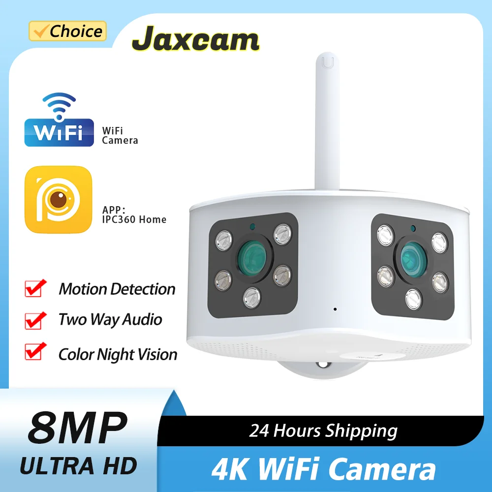 

8MP 4K 180° Ultra Wide View Angle Panoramic WIFI Dual Lens 4MP IP Camera Outdoor Color Motion Detection Home Security Camera