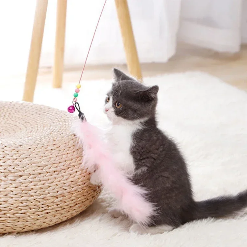 Upgraded powerful suction cup cat toy stick, old and new, handheld and self-entertaining feather bell steel wire cat toy stick