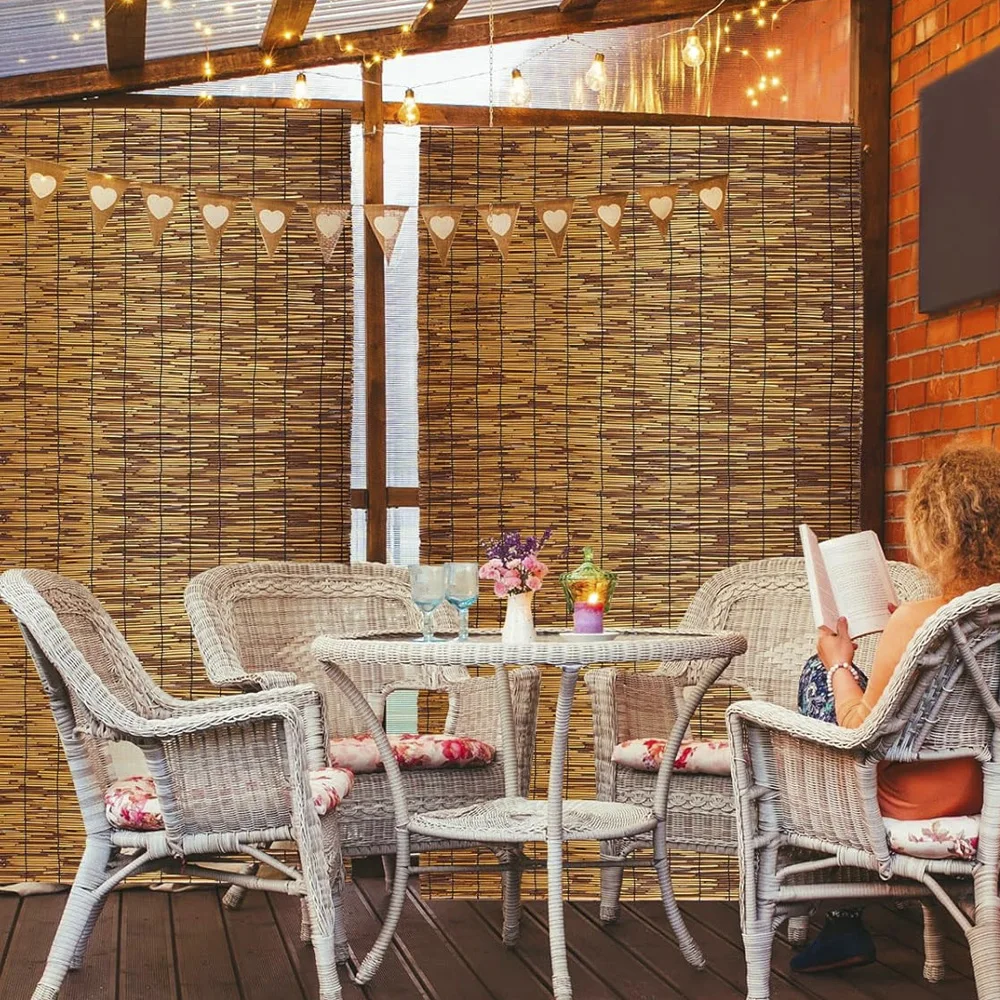 

0.9X3M Natural Reed Fence Coffee Color Breathable Sunshade Barrier 1PC Reed Curtain Partition Curtain For Outdoor Decoration