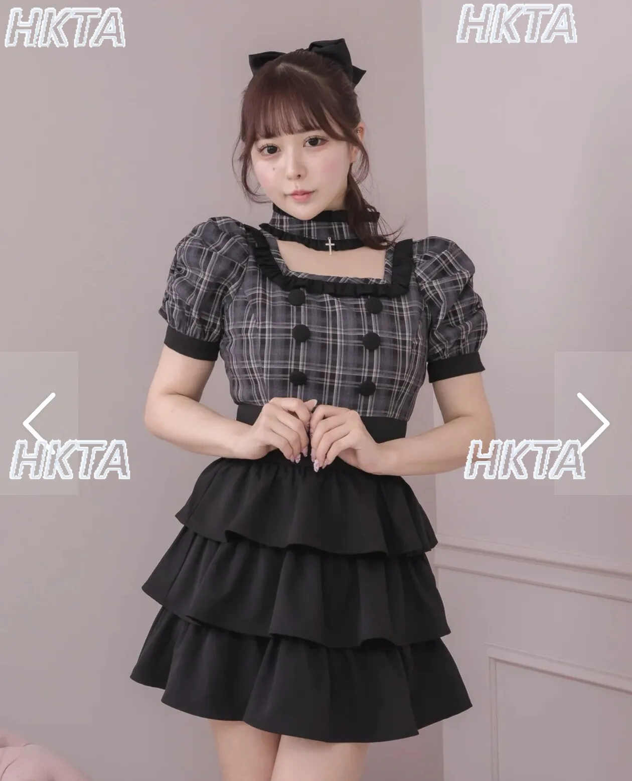 Japanese Mass produced Plaid Contrasting Color Stacked Cake Dress Sweet Retro Waist Square Neck Bubble Short Sleeved Dress Women