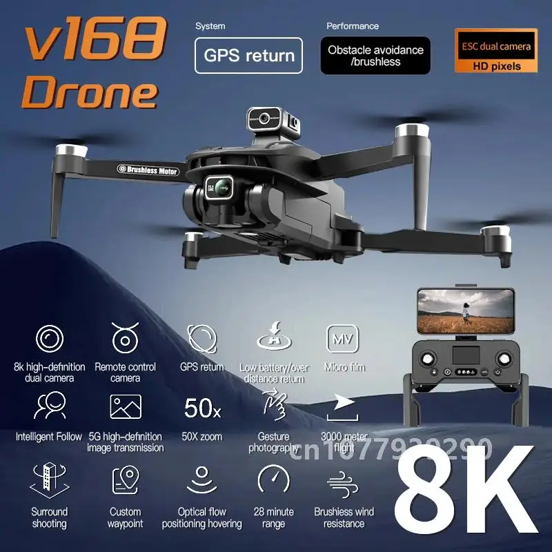 For Xiaomi V168 Drone 8K 5G GPS Professional HD Aerial Photography Dual-Camera Omnidirectional Obstacle Avoidance Drone Original