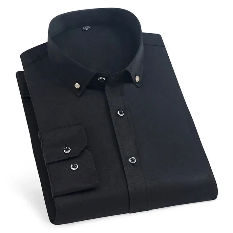 Men\'s Long Sleeve Shirt Dress Casual Solid Color Routine Fit Design Business Male Social Shirts for Men White Black Blue Navy