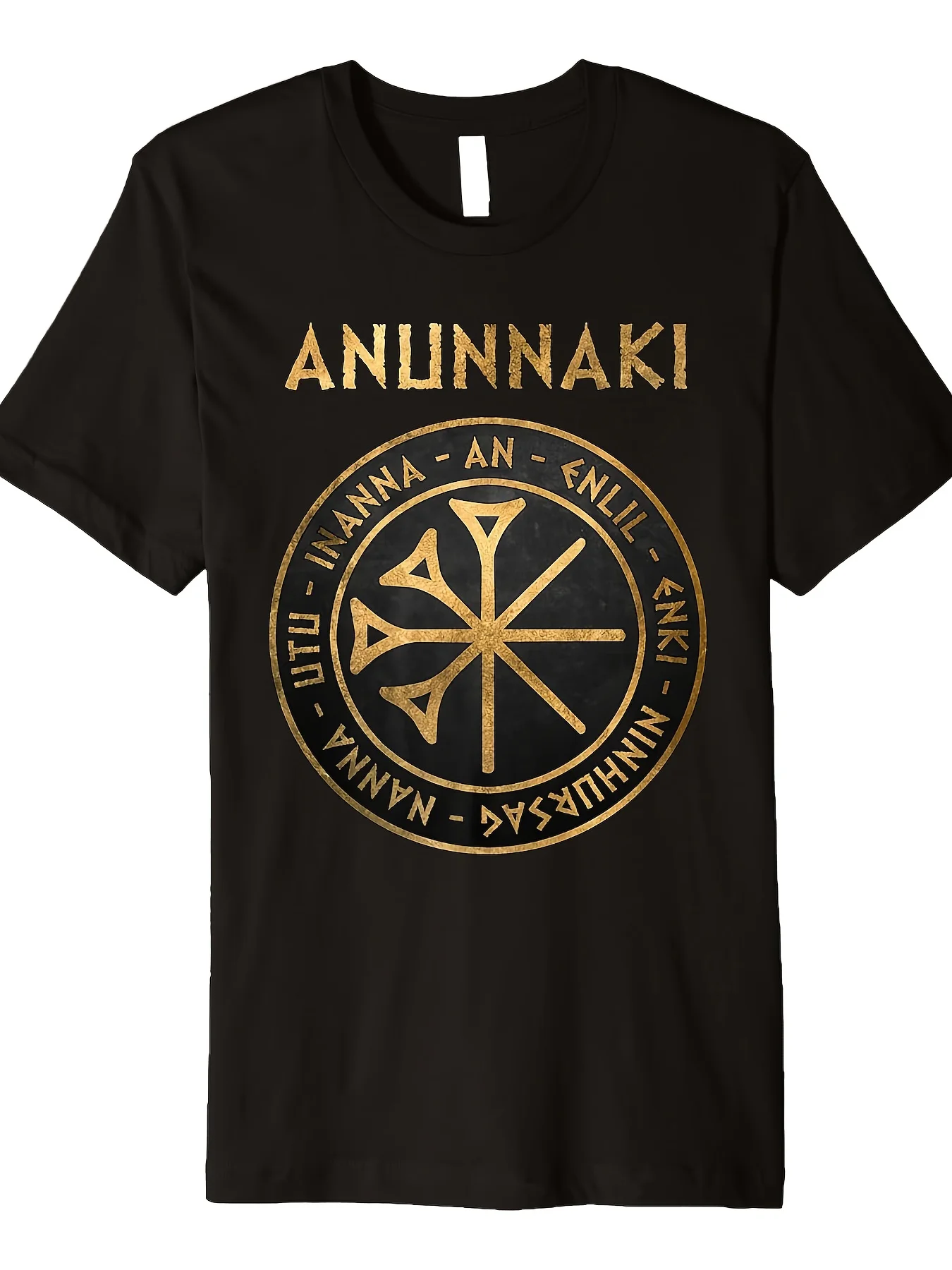 Anunnaki Ancient Gods of Mesopotamia Symbol Golden Compass T-Shirt 100% Cotton O-Neck Short Sleeve Summer Casual Mens T-shirt