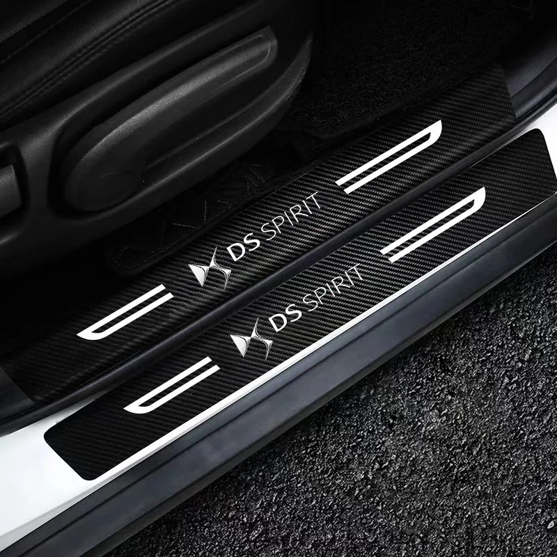 

4pcs Car Door Sill Plate Pedal Cover Trim Car Carbon Fiber Car Door Interior Sticker For DS SPIRIT DS3 DS4 DS4S DS5 5LS DS6 DS7