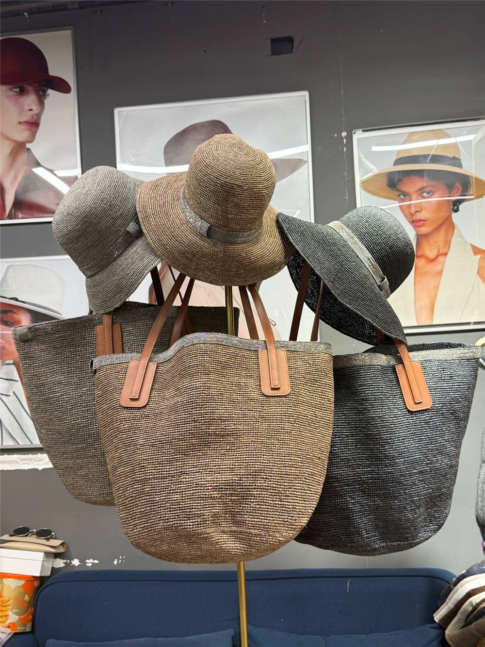 Women's Raffia Woven Handbag And Straw Hat Spring/Summer Outdoor Travel Set