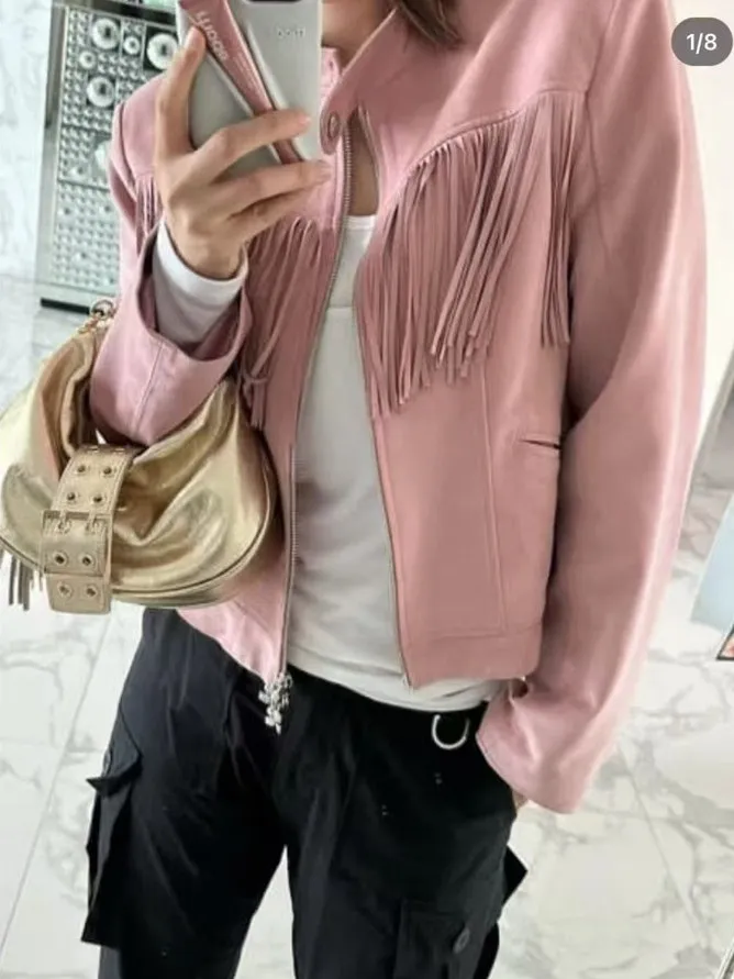 Casual ort Pelle Jaet Donna Autunno 2025 Dimagrante Colletto alla coreana Nappa Design Faionable Biker Jaet Capispalla