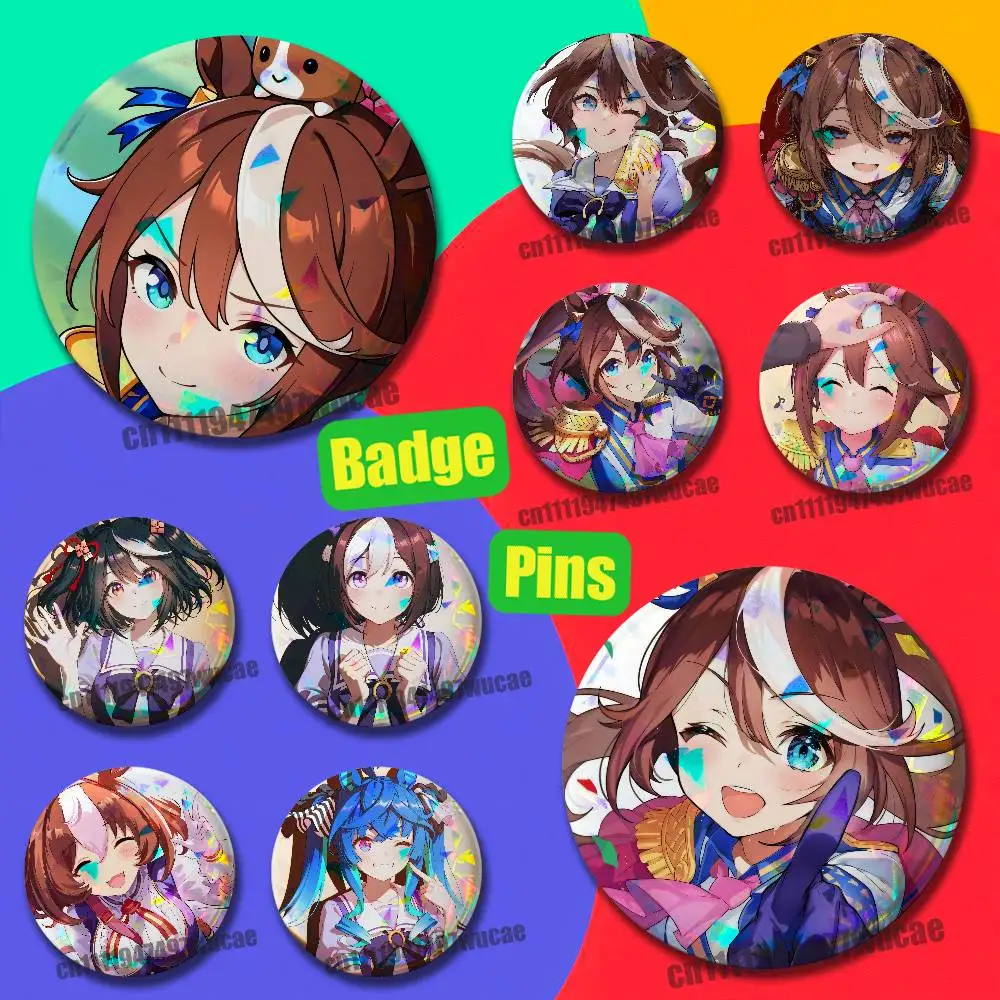 For Custom Badge Emblem Insignia Brooch Button Laser Cover 44mm U-Umamusume Pretty Derby Tokai Teio Pin Case