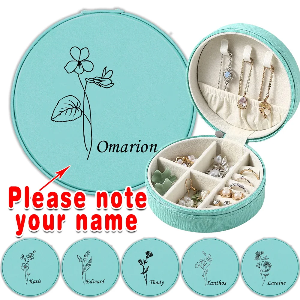 

Customized Name PU Jewelry Storage Box Women Travel Organizer Case Earring Bracelet Ring Personalized Ornament Trinket Holder