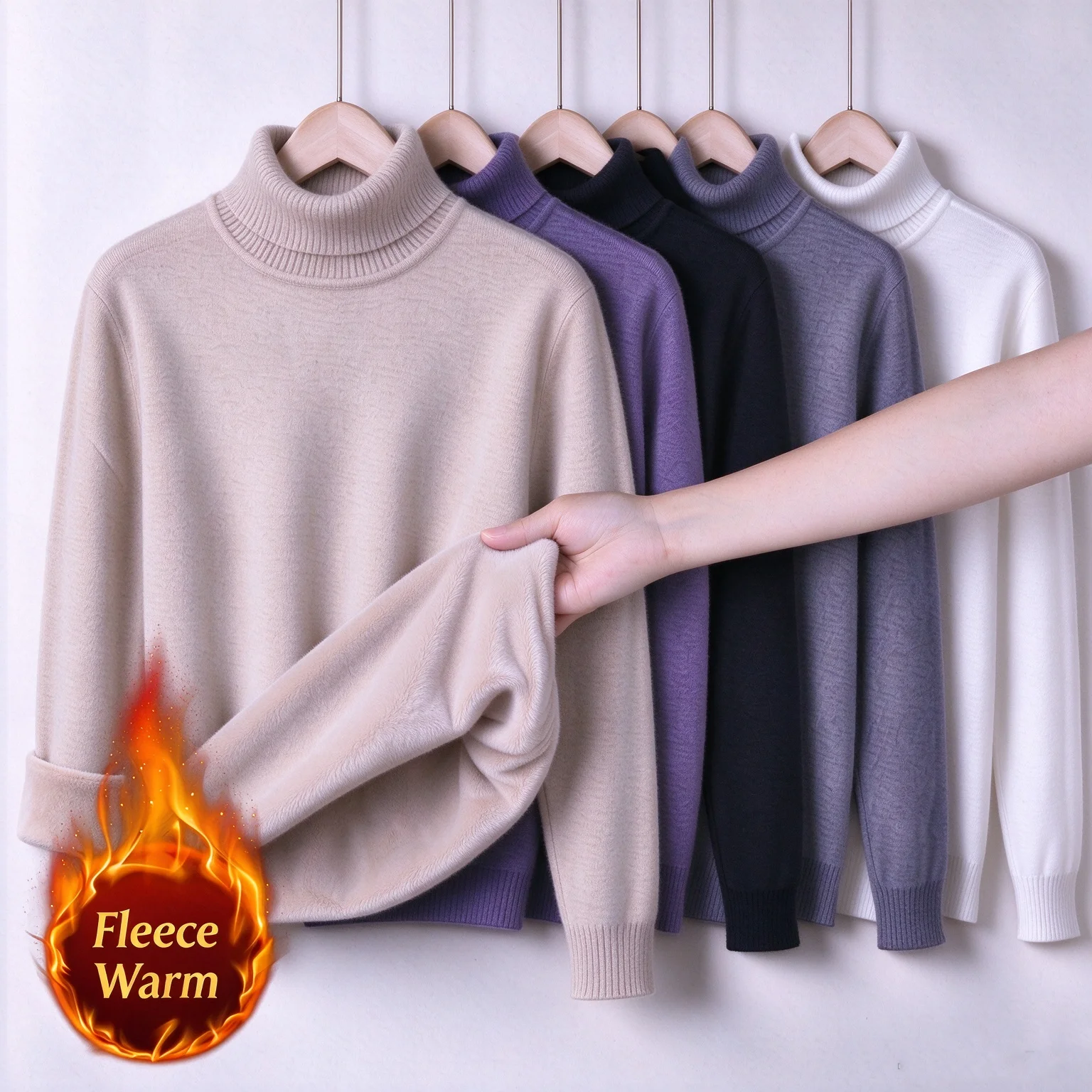 Autumn Winter Men's Turtleneck Sweater Man Turn-down Collar Fleece-lined Knitted Pullover Boy Casual Keep Warm Thick Bottom Tops