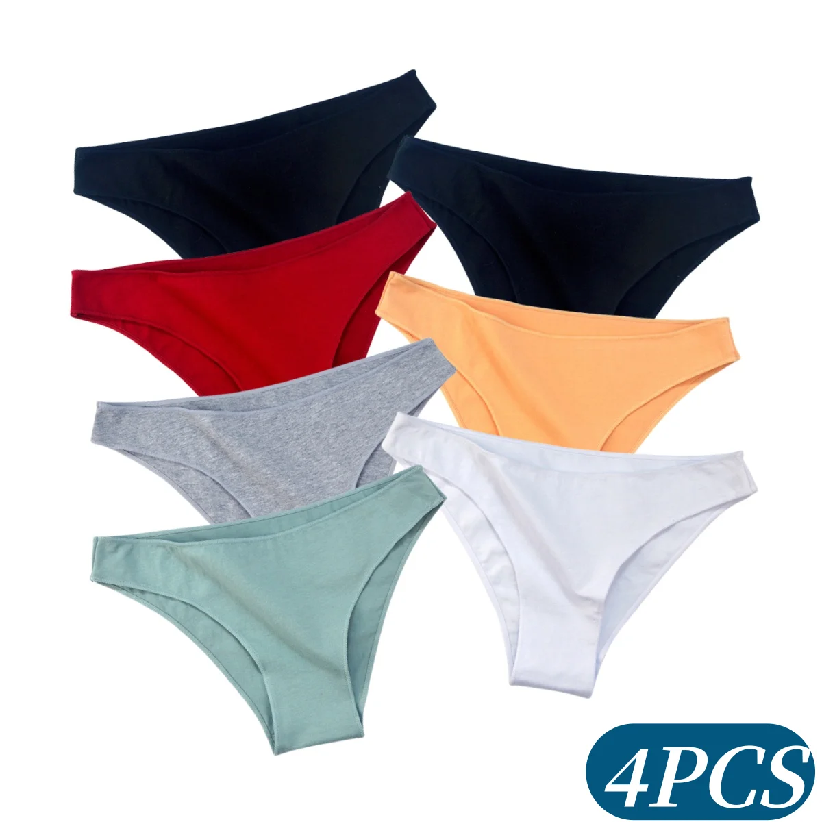 4Pcs/Set Women Cotton Panties Low Rise Briefs Soft‑stretch Solid‑color Skin‑friendly Underwear Female Underpants Lingerie M-XXL