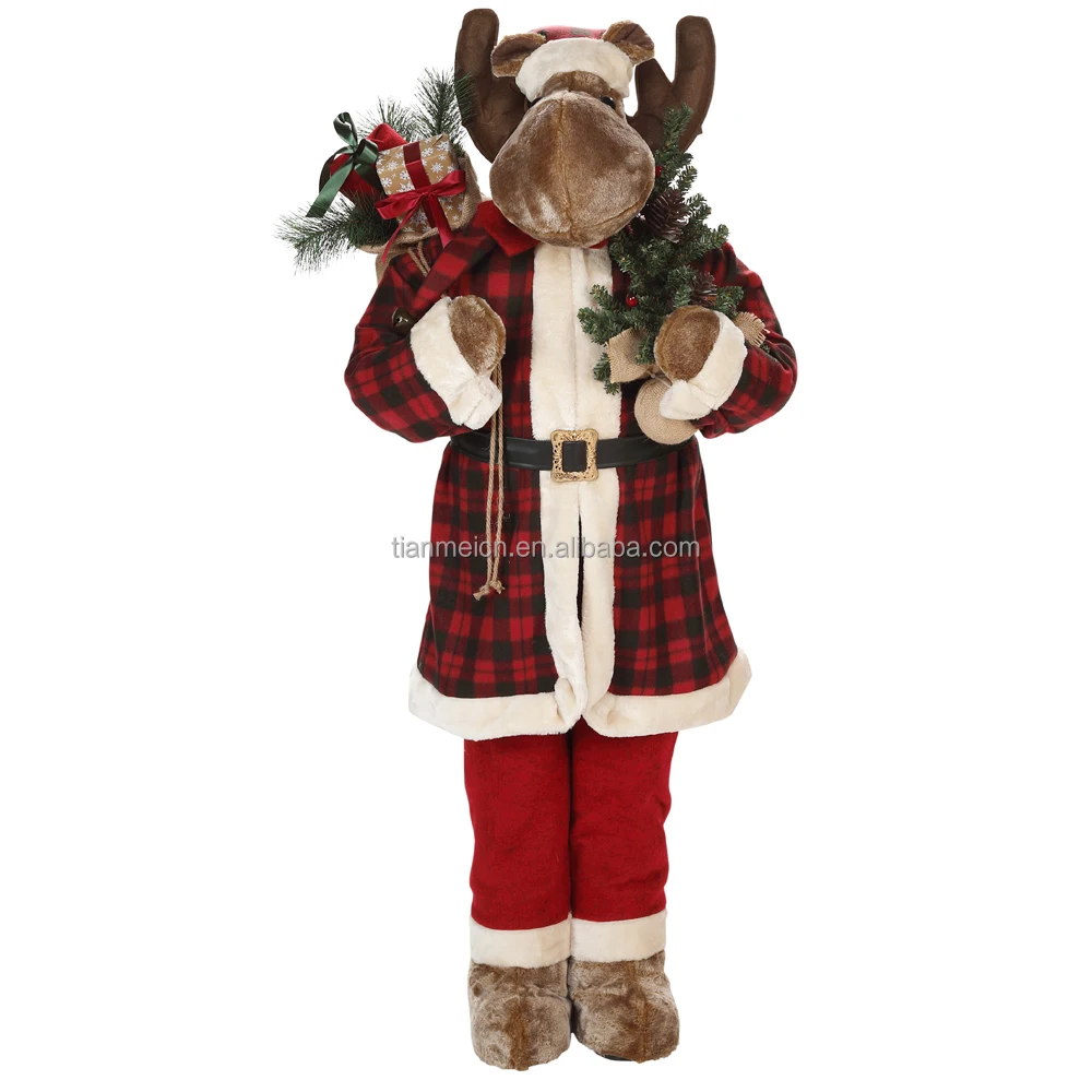 140cm Red Fabric Standing Santa Claus Christmas Figurine Ornament Classical Holiday Decoration Collectible Custom Handicraft