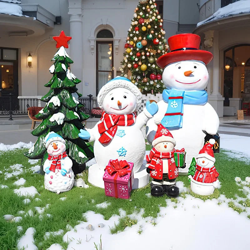 Santa Claus snowman gift box sculpture outdoor fiberglass courtyard shopping mall community Christmas decoration ornament