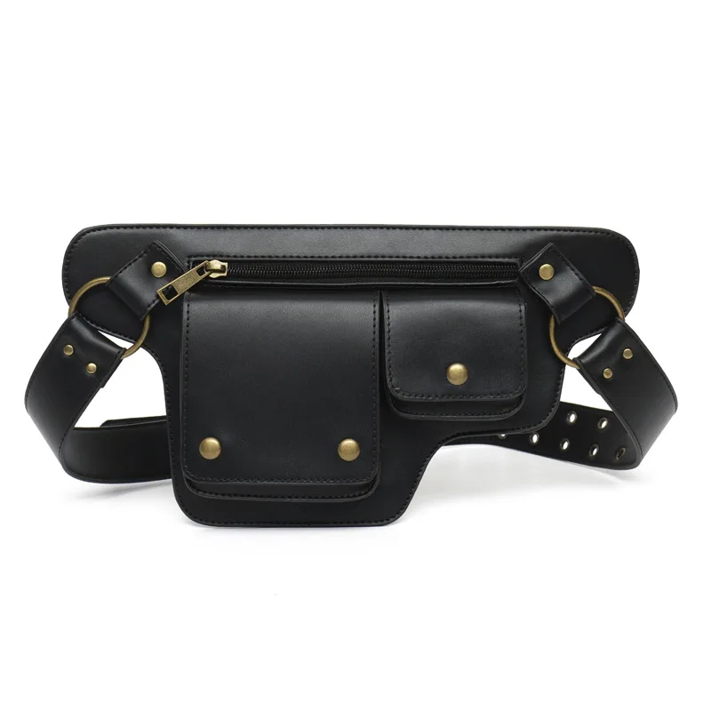 

Punk Fashion Fanny Pack PU Leather Adjustable Outdoor Travel Sports Waist Bag Belt Phone Bags Motorcycle Cycling Bag Men Women