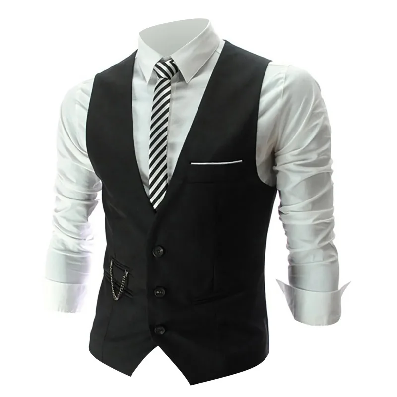 Mens Classic Business Vest with Pocket Regular Fit Solid Color Waistcoat for Wedding Summer Groomsmen Vest