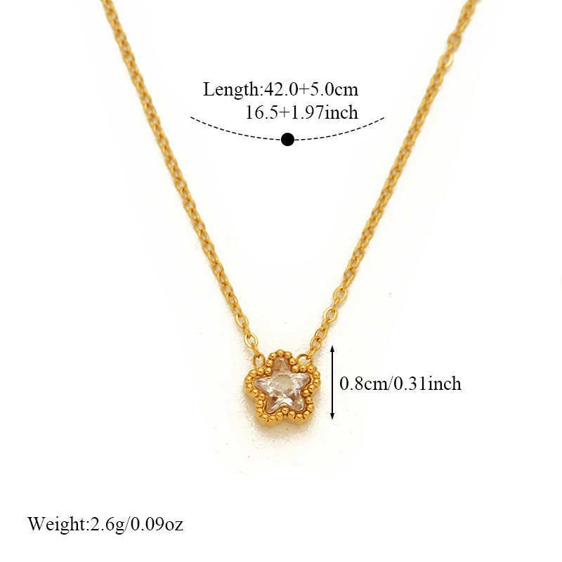 EILIECK Edelstahl Fünfzackiger Stern Zirkon Halskette Armbänder Ohrringe Set für Damen 18K Vergoldet Wasserdichter Schmuck – Detail 6