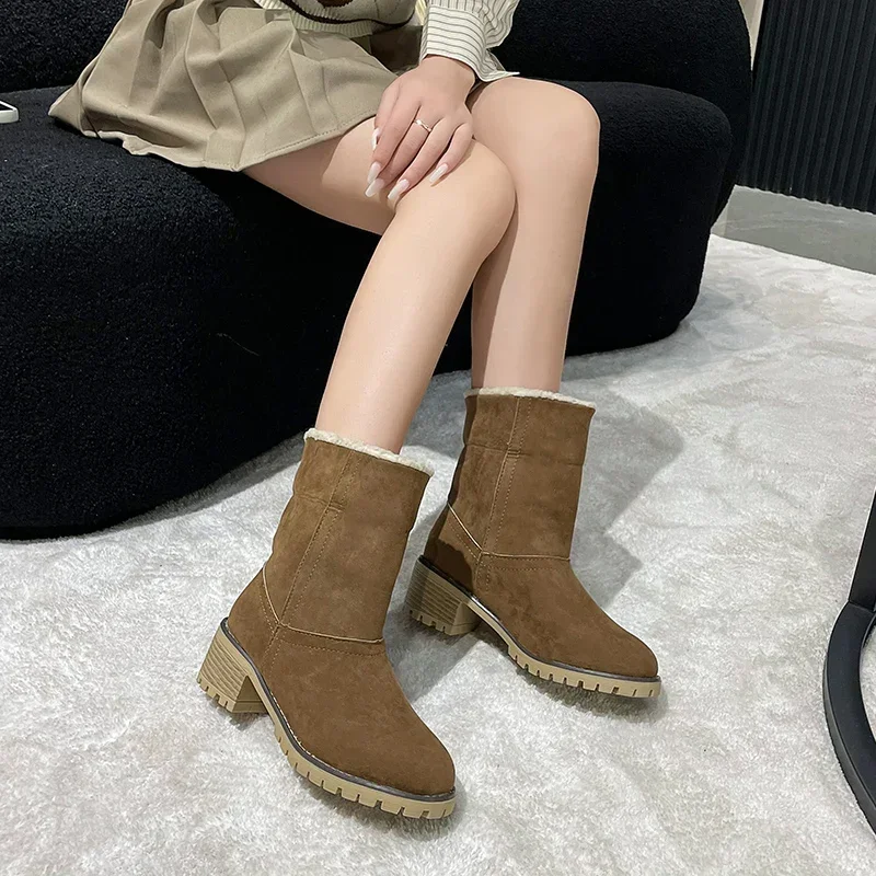 Winter Women's Snow Boots 2023 Turned-over Edge Female Shoes Ladies Cotton Fur Ankle Boots Casual Warm Women Mid Booties Botas