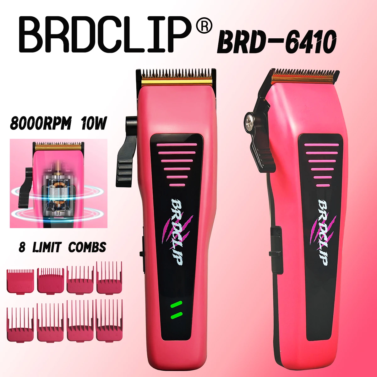 

Парикмахерская Professional BRDCLIP BRD-6410, высокоскоростной двигатель, 8000 об/мин, машинка для стрижки волос, 10 Вт, DLC, фиксированное лезвие, 5-скоростной рычаг регулировки, 4500 мАч